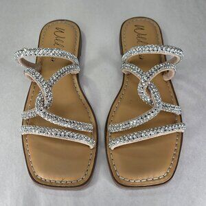 Wild Pair Gabryell Embellished Womens Rhinestone Criss-Cross Slide Sandals